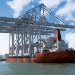 Super Post-Panamax Ship-to-Shore (STS) Cranes being delivered to Barbours Cut Container Terminal, May 2015. New STS cranes are an important part of the $700 million modernization project underway at Barbours Cut to accommodate the significantly larger vessels calling the terminal.   On the waterside; the terminal channel has been deepened to 45 feet to match the depth of the federal Houston Ship Channel. (Photo: Business Wire)