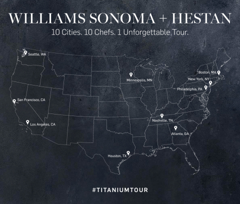 The 2017 #titaniumtour is a 10-city tour beginning in New York City, traveling across the United States, with its final stop in San Francisco. Each city along the way will feature an exclusive cooking demonstration from a local chef using cookware that showcases the new Hestan ultra-durable NanoBond technology. (Graphic: Business Wire)