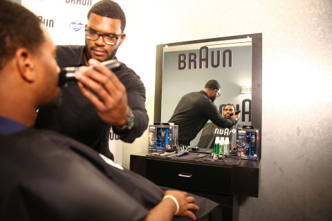 Top NFL prospect, Alabama defensive end Jonathan Allen enjoys a shave with Braun Grooming Kit as he and his family get pampered and prepare for the bright lights at the NFL Draft at the P&G VIP Style Lounge. (Photo: Business Wire)