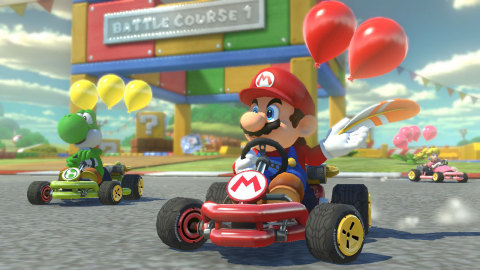 The Mario Kart 8 Deluxe game races to the Nintendo Switch console with more characters, karts and tracks unlocked from the start than any other game in Mario Kart history. (Photo: Business Wire)