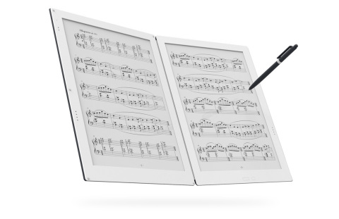 GVIDO, the world’s first dual screen e-paper music score device, by Terrada Music Score Co., Ltd. featuring E Ink technology. (Photo: Business Wire)