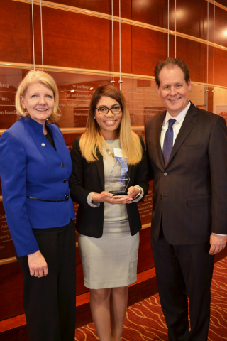 Pictured (left to right): Dr. Debra F. Cannon, director and associate professor of Georgia State University School of Hospitality, Halle Neeley, recipient of the 2017 Hyatt Regency Atlanta Hospitality Scholarship, and Peter McMahon, general manager of Hyatt Regency Atlanta. (Photo: Business Wire)