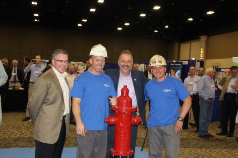 Aqua Pennsylvania Vice President of Distribution Mike Fili, Eastern Division Maintenance Leader John Christiansen, Aqua Pennsylvania President Marc Lucca and Eastern Division Maintenance Foreman Dennis Wiley celebrate Aqua's win of the Pennsylvania Section of the American Water Works Association's Hydrant Hysteria contest. (Photo: Business Wire)