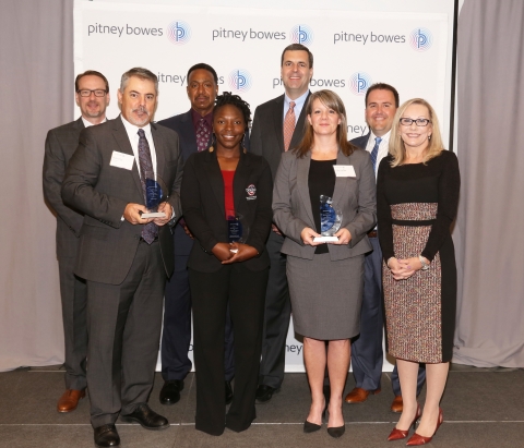 Pitney Bowes honors leading print and mail organizations with its 2017 Brilliance Awards. From left: Grant Miller, Pitney Bowes; Kenny Burger, Mele Printing; Carlton McGrone, Mississippi Department of Revenue; Angeline Cunningham, Hillsborough County Supervisor of Elections Office; Jason Dies, Pitney Bowes; Jennifer Wentworth, Mississippi Department of Revenue; Bruce Gresham, Pitney Bowes; Debbie Pfeiffer, Pitney Bowes. (Photo: Business Wire)