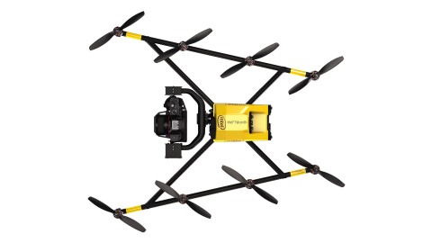 The Intel Falcon 8+ drone is an advanced, unmanned aerial vehicle (UAV) designed for professional use. It delivers the best performance and weight-to-payload ratio on the market, the highest stability in harsh conditions, and best-in-class safety. (Credit: Intel Corporation)