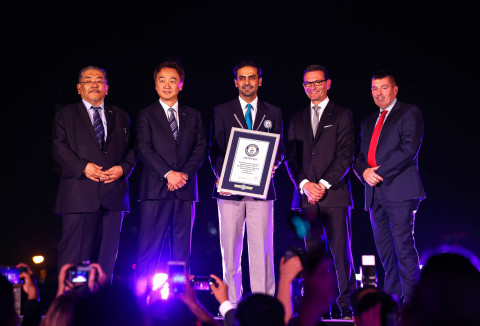 Dubai Festival City, InterContinental and Panasonic representatives receive the Guinness World Record at the public launch of IMAGINE's new show, 'A Child's Dream'. Hiroki Soejima, Managing Director of PMMAF (photo: second from the left) attended the opening ceremony. (Photo: Business Wire)