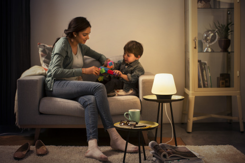 The Philips Hue White Ambiance Being Flushmount and Wellner and Wellness (pictured) table lamps are now available for pre-order, while quantities last. (Photo: Business Wire)