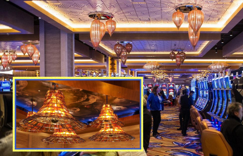 Royal Contract Lighting hand-worked art glass, wood, bronze, and steel into hundreds of pieces that light up the Ilani Casino Resort in the Pacific Northwest. (Photo: Business Wire)