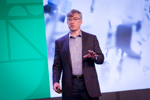 Blake Moret, president and CEO of Rockwell Automation, explains how the Internet of Things impacts industrial productivity at Cisco’s IoT World Forum in London. (Photo Credit: Aidan Synnott)