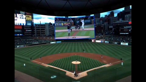 The "Intel True VR Game of the Week” enables MLB fans to personalize their virtual reality experience with multiple camera angles, post-game highlights, on-demand content and statistics. Viewers use a Samsung Gear VR headset after downloading the Intel True VR app, now available in the Oculus app store. (Credit: Intel Corporation)