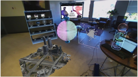 Meta CEO Meron Gribetz unveiled AR operating environment Meta Workspace at AWE 2017. This photo of Meta Workspace was captured through the Meta 2 headset. (Graphic: Business Wire)