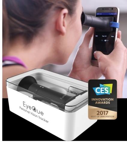 Award winning EyeQue Personal Vision Tracker makes vision testing easy, affordable and fun. (Photo: Business Wire)