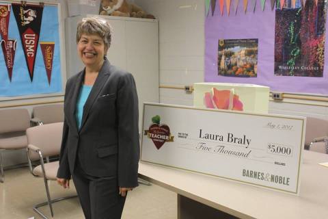 Laura Braly from Dulaney High School in Baltimore, MD, was today named the 2017 “Teacher of the Year” in the Barnes & Noble My Favorite Teacher Contest. Along with the title of “Teacher of the Year,” Ms. Braly will receive $5,000 and was recognized at a special community celebration at her school on May 30. Ms. Braly’s school will also receive $5,000. (Photo: Business Wire)