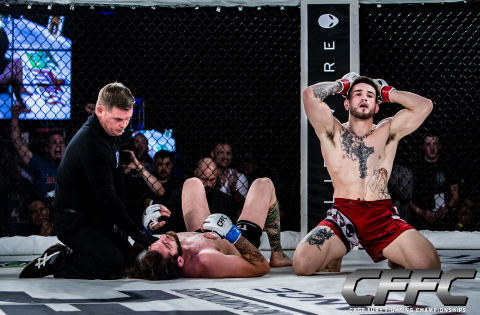 
Top Northeast prospect Sean Brady took on WWE's "Tough Enough" star Tanner Saraceno for the welterweight title in the main event of CFFC 65 (Photo: Business Wire)