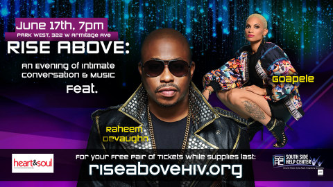 Raheem DeVaughn and R&B Vocalist Goapele will appear on Saturday, June 17th at Chicago's Park West in support of "RISE Above" campaign dedicated to women's sexual health awareness. (Graphic: Business Wire)