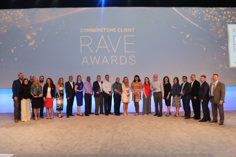 Winners of Cornerstone's 2017 Client RAVE Awards were honored at Convergence 2017, the company's 15th annual client and partner conference. Recipients include: Altria Group Distribution Company (Learning Strategy Innovation); Dunkin' Brands (Impact on User Adoption); Potash Corporation of Saskatchewan, Inc. (Visionary in Performance Management); UPS (Transformational HR and Talent Strategy); and Upwardly Global (Advancement in Reinventing Work). (Photo: Business Wire)