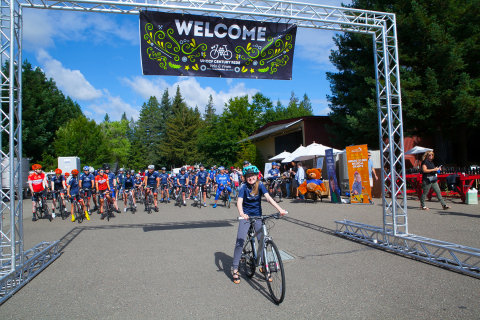 Kaelyn, 14, a recent UnitedHealthcare Children's Foundation grant recipient, leads the start of the third annual Velo & Vines Century Ride Saturday, June 10, from the Arnot-Roberts Winery in Healdsburg, Calif. The 2017 UHCCF Velo & Vines Century Ride raised funds for the UnitedHealthcare Children's Foundation, which provides medical grants that help children gain access to health-related services not covered, or not fully covered, by their parents' commercial health insurance plans (Photo: Amy Sullivan).