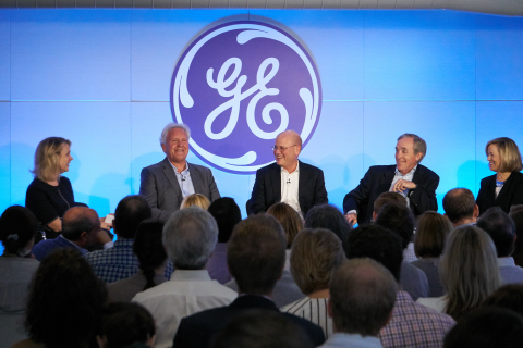 Boston, MA: Deirdre Latour, GE chief communications officer, Jeff Immelt, GE chairman and CEO, John Flannery, CEO at GE Healthcare, Jack Brennan, Lead Independent Director, GE Board of Directors and Susan Peters, GE senior vice president, HR, during an all employee broadcast announcing Jeff Immelt’s retirement as CEO and John Flannery as his successor effective August 1, 2017. (Photo:GE)