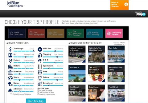 Travelers can go to jetblue.com/vacations and enter their destination and travel dates in the JetBlue Vacations-Utrip portal. Next they rank their travel preferences in 16 categories, such as history, food, nightlife and budget. (Photo: Business Wire)