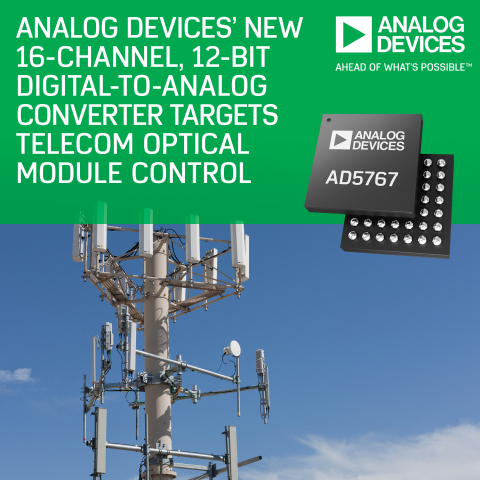 Analog Devices’ 16-Channel, 12/16-Bit Digital-to-Analog Converters Target Telecom Optical-Module Control (Photo: Business Wire)