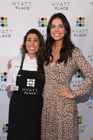 NEW YORK, NY - JUNE 20: TV Host and Celebrity Chef Katie Lee (R) teams up with Hyatt Place to award Institution of Culinary Education student chef Brooke DiResta $10,000 for winning the Hyatt Place #WhySettle Battle of the Breakfast Bowls student chef competition at Hyatt Place New York/Midtown-South on June 20, 2017 in New York City. (Photo by Dave Kotinsky/Getty Images for Hyatt Place)
