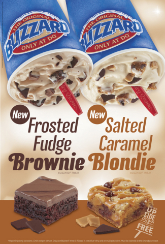 Dairy Queen's new Blizzard Treats the Frosted Fudge Brownie Blizzard Treat and Salted Caramel Blondie Blizzard Treat. (Photo: Business Wire)