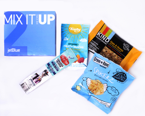 JetBlue's new MixItUp Box: For those craving a little bit of everything, this box offers something sweet, something savory and everything in between with a KIND® granola bar, ranch crackers, a Field Trip® turkey stick and fruit snacks. (Photo: Business Wire)