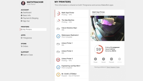 My MakerBot enables user to monitor and manage all connected printers in one dashboard (Photo: Business Wire)