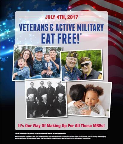 Veterans & Active Duty Eat FREE (Photo: Business Wire) 