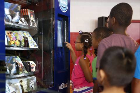JetBlue installs four custom vending machines throughout Fort Lauderdale to distribute 100,000 books, free of charge. The vending machines will include a variety of children's books. (Photo: Business Wire)