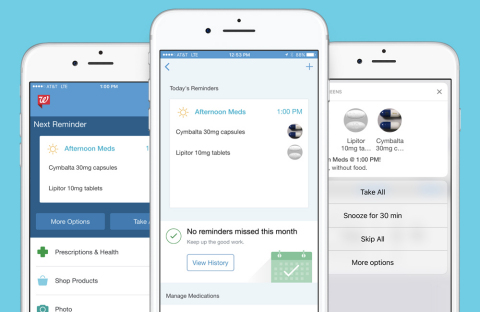 A pill reminder is among features giving the Walgreens mobile app a robust following among older Americans. (Photo: Business Wire)