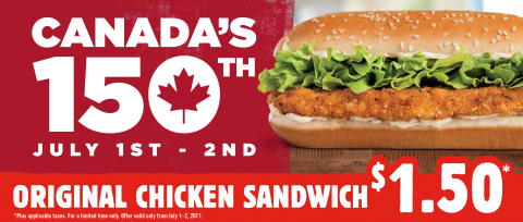 BURGER KING® Restaurants in Canada Launch $1.50 Original Chicken Sandwich Promotion to Celebrate Canada Day 150 (Photo:Business Wire)