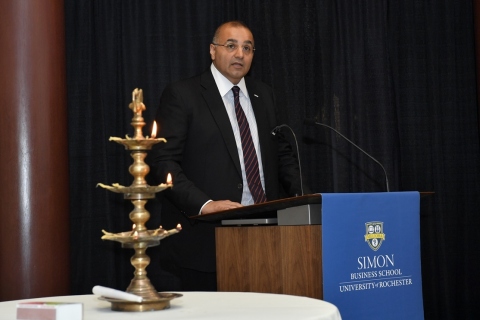 Mr. Kapil Wadhawan, Group Chairman WGC addresses the faculty at Simon Business School, University of Rochester at the Plaque ceremony. (Photo: Business Wire)