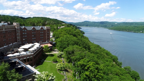 Aerial view of The Historic Thayer Hotel at West Point on the banks of the Hudson River. (Photo: Business Wire)