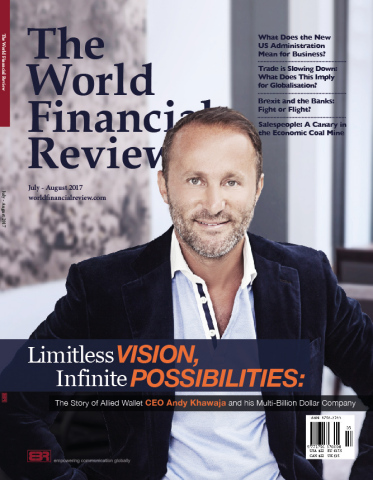 Dr. Andy Khawaja of Allied Wallet on the cover of World Financial Review - July/August 2017. (Graphic: Business Wire)