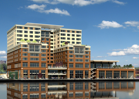 An exterior view from the shores of Lake Washington of the new Hyatt Regency Lake Washington at Seattle's Southport. (Photo: Business Wire)