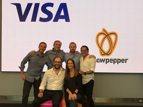 Top row from left to right: Daniel Andrade, Director of Product Solutions and New Payment Enablers, Visa LAC; Allen Cueli, Senior Director of Product Solutions and New Payment Enablers, Visa LAC; Alexander Sjögren, CTO, YellowPepper; Ruben Salazar, Senior Vice President of Product & Solutions, Visa LAC.
Bottom row from left to right: Serge Elkiner, founder and CEO, YellowPepper; and Vanesa Meyer, Head of Innovation and Strategic Partnerships, Visa LAC. (Photo: Business Wire)