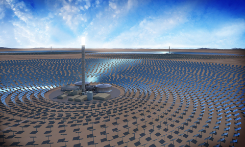 Rendering of SolarReserve’s 390 MW Concentrating Solar Power (CSP) Likana Solar Project with 5.1 GW-hours of energy storage (Graphic: Business Wire)