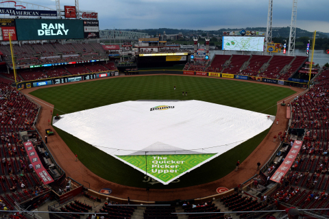 Cincinnati Reds roll out new Bounty Quicker Picker Upper infield rain tarp at Great American Ball Park. (Photo: Business Wire)