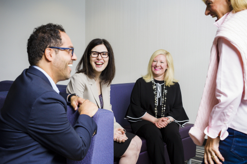 RBC tops Indeed's Best Places to Work in Canada ranking in 2017. Pictured with two RBC employees is Jodi Kasten (CR), Managing Director at Indeed Canada and Jenny Poulos (CL), Senior Vice President, Workforce Strategy and Employee Experience at RBC. (Photo: Business Wire)