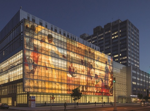 Dip-Tech, A Ferro Company, has worked with leading architects and glass processors around the world to enable dramatic designs for architectural glass, such as that at Harlem Hospital in New York City. (Photo: Business Wire)