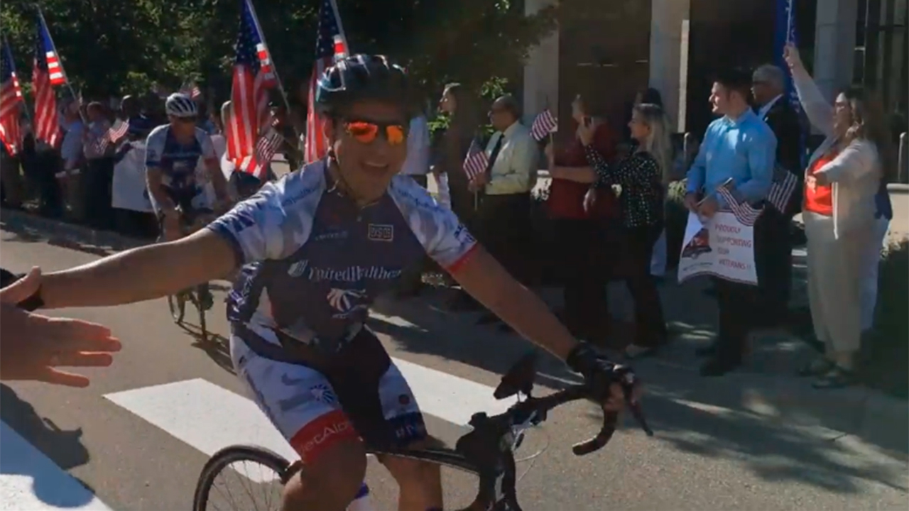 B-Roll of more than 150 wounded veterans and supporters departing UnitedHealthcare headquarters in Minnetonka, Minn., to begin their 500-mile journey from Minneapolis to Chicago as part of the UnitedHealthcare Great Lakes Challenge (Video: Kevin Herglotz).