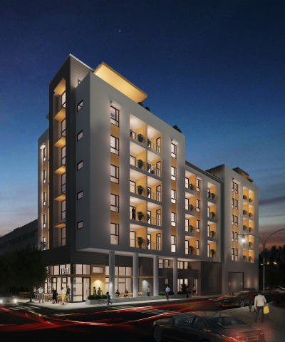 A photo rendering of the mixed-use development being built at 1317 Hope Street, Los Angeles (Photo: Business Wire)