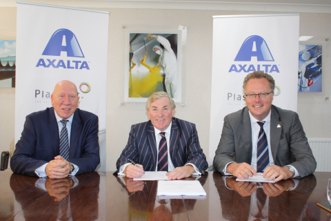 Axalta acquires Plascoat. At the signing, left to right, Keith Bilham (Group Finance Director, IPT Ltd), Jeremy Stoke (Chairman, ITP Ltd), Matthias Schoenberg, Axalta Vice President and President Europe, Middle East and Africa Region. (Photo: Axalta)