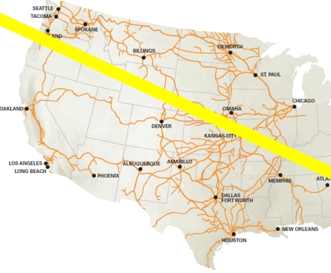 BNSF will continue normal operations throughout the day and during the eclipse, and reminds community members to stay safe and away from railroad tracks. (Graphic: Business Wire)