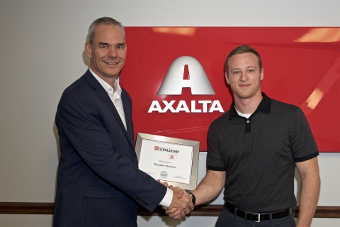 Theodore Hammer, 2017 PCI/Axalta Scholarship Winner receives award from Michael K. Bollan, Axalta Bu ... 
