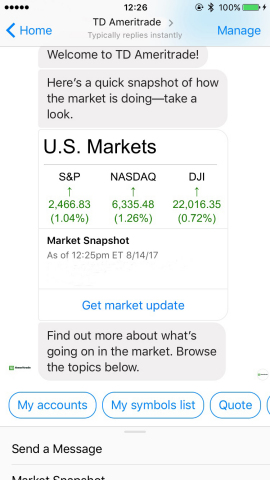 Connecting with TD Ameritrade on Facebook Messenger (Photo: Business Wire).