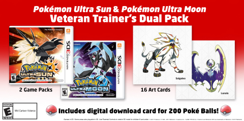 This dual pack, which will be available at select retailers, includes both the Pokémon Ultra Sun and Pokémon Ultra Moon games for the Nintendo 3DS family of systems, as well as 16 art cards. (Graphic: Business Wire)