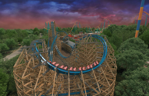 Twisted Cyclone at Six Flags Over Georgia – just outside of Atlanta – will feature three inversions, which will send guests flipping head-over-heels, plus 10 airtime moments, a reverse cobra roll and other features, while riding along a steel track on a wooden roller coaster structure. Twisted Cyclone is set to debut in the spring of 2018. (Photo: Six Flags Over Georgia)
