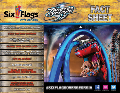 Twisted Cyclone Fact Sheet – the new wood and steel roller coaster set to debut in the spring of 2018 at Six Flags Over Georgia, just outside of Atlanta. (Graphic: Six Flags Over Georgia)
